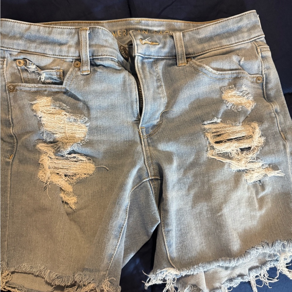 American Eagle Outfitters Light Blue Distressed Jean Shorts